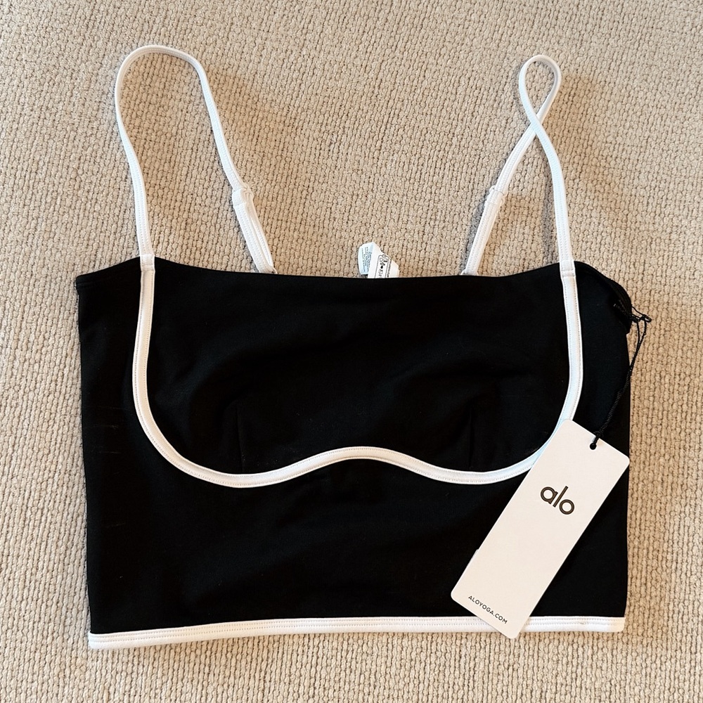 alo Yoga Airbrush Streamlined Bra Tank - Black/White - Large